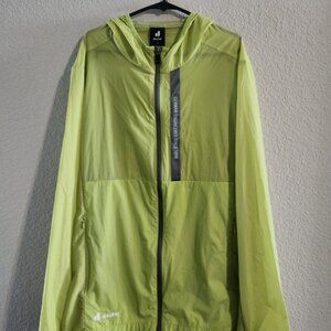 Deuter Lightweight Lime Green Full-zip hooded jacket reflective strip size Large